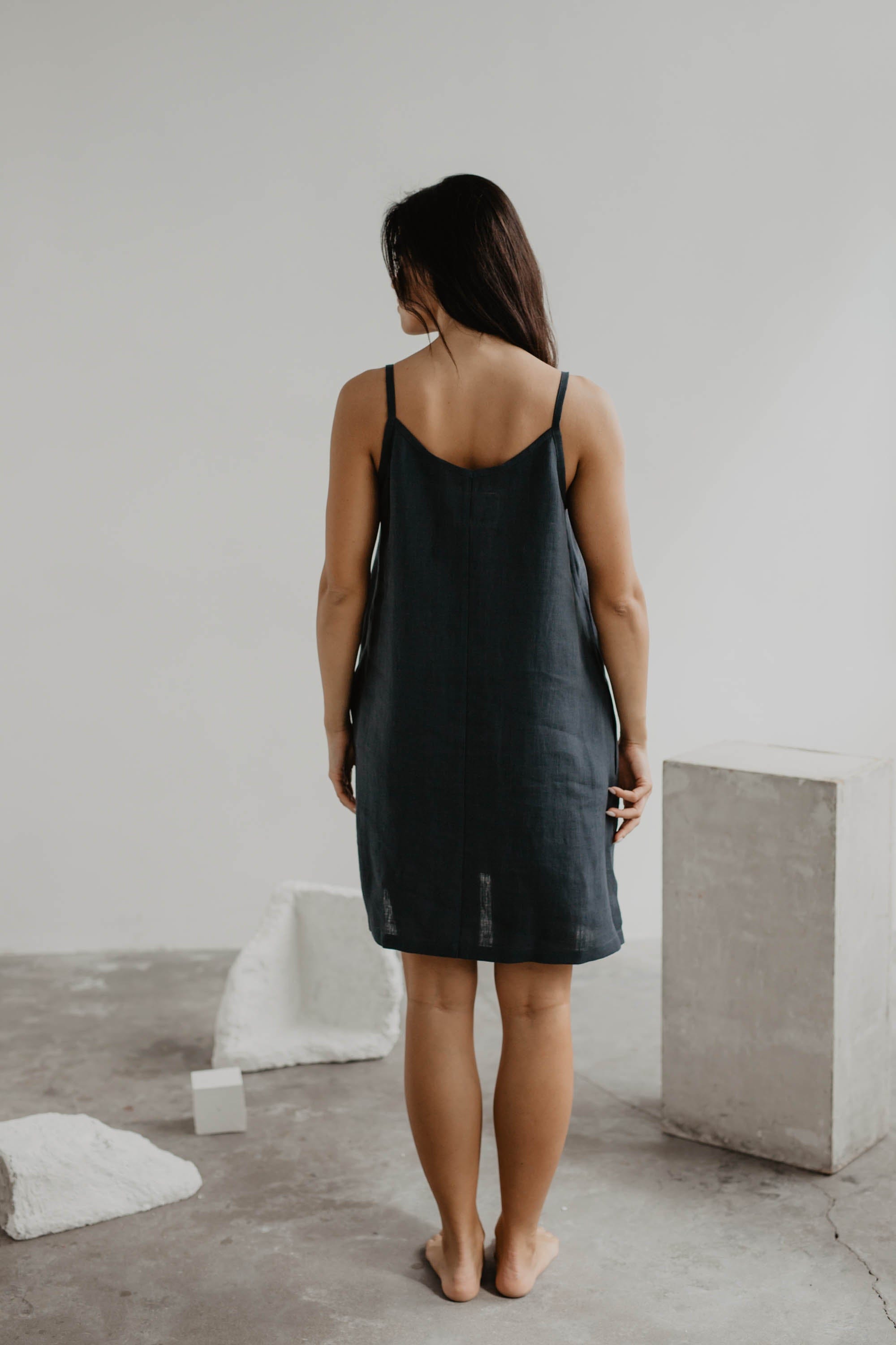 AmourLinen womens vegan Slip Dress Zoe Charcoal