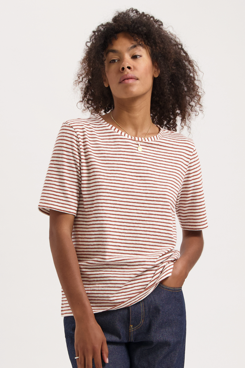 Kuyichi Damen vegan T-Shirt Olivia Gestreift Rot/Off WeiÃŸ