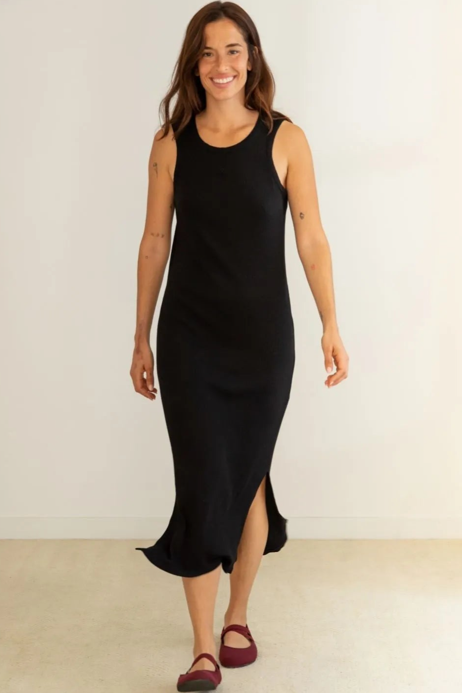 Clotsy womens vegan Dress Ribbed Flower Black