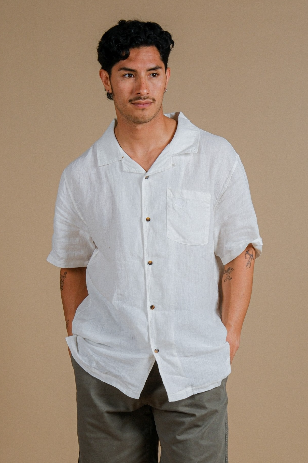 Trendsplant Herren vegan Hemd Ss San Miguel Camp Foam Weiß