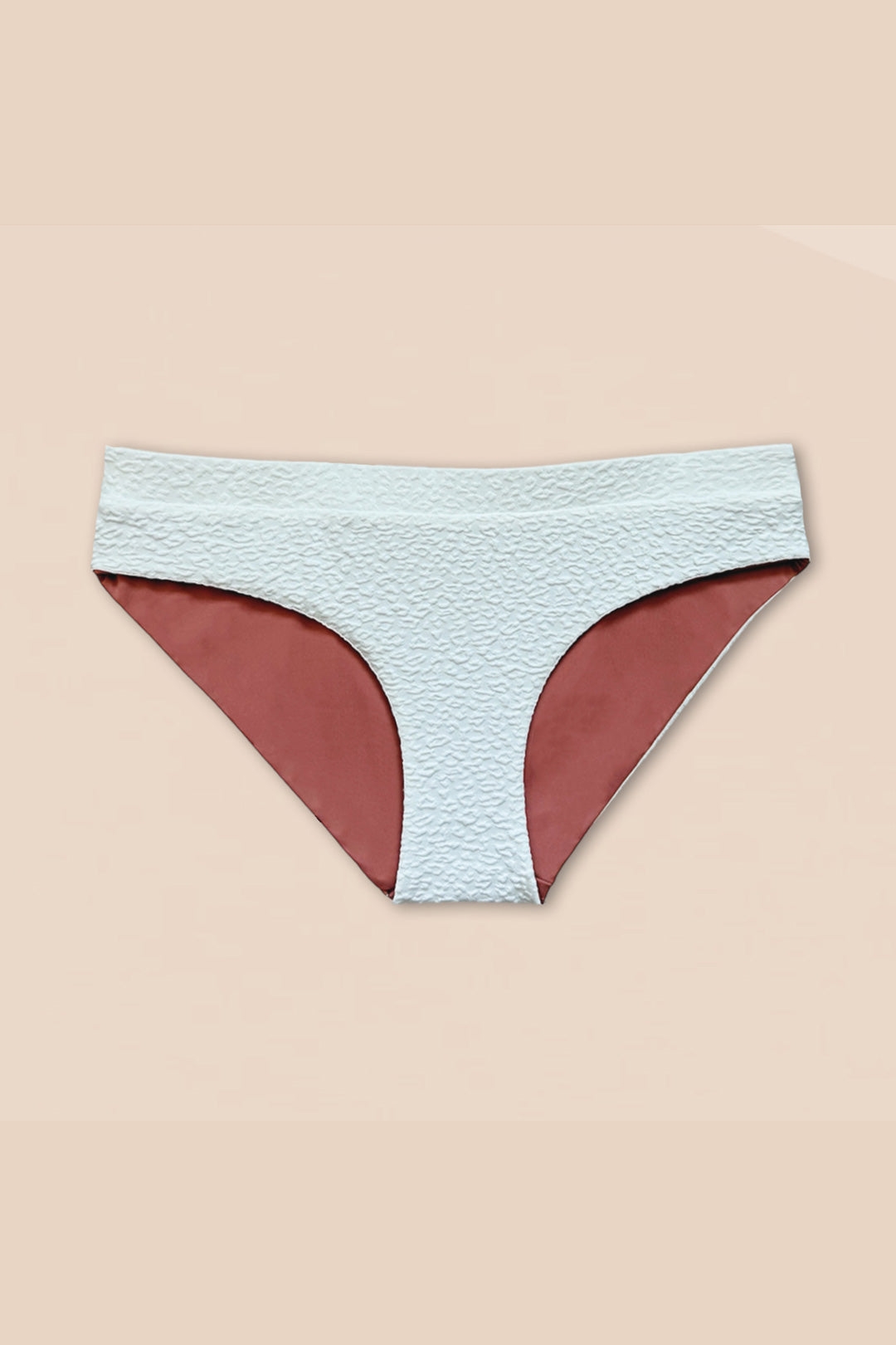 Woodlike Damen vegan Bikiniunterteil Reversible Ami Hipster Weiß / Rose Braun