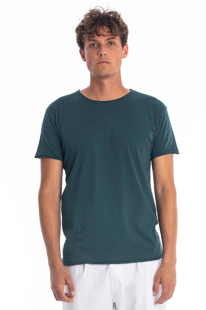 RAVENS VIEW IBIZA Herren vegan T-Shirt Runder Wilder Ausschnitt Ozeanblau