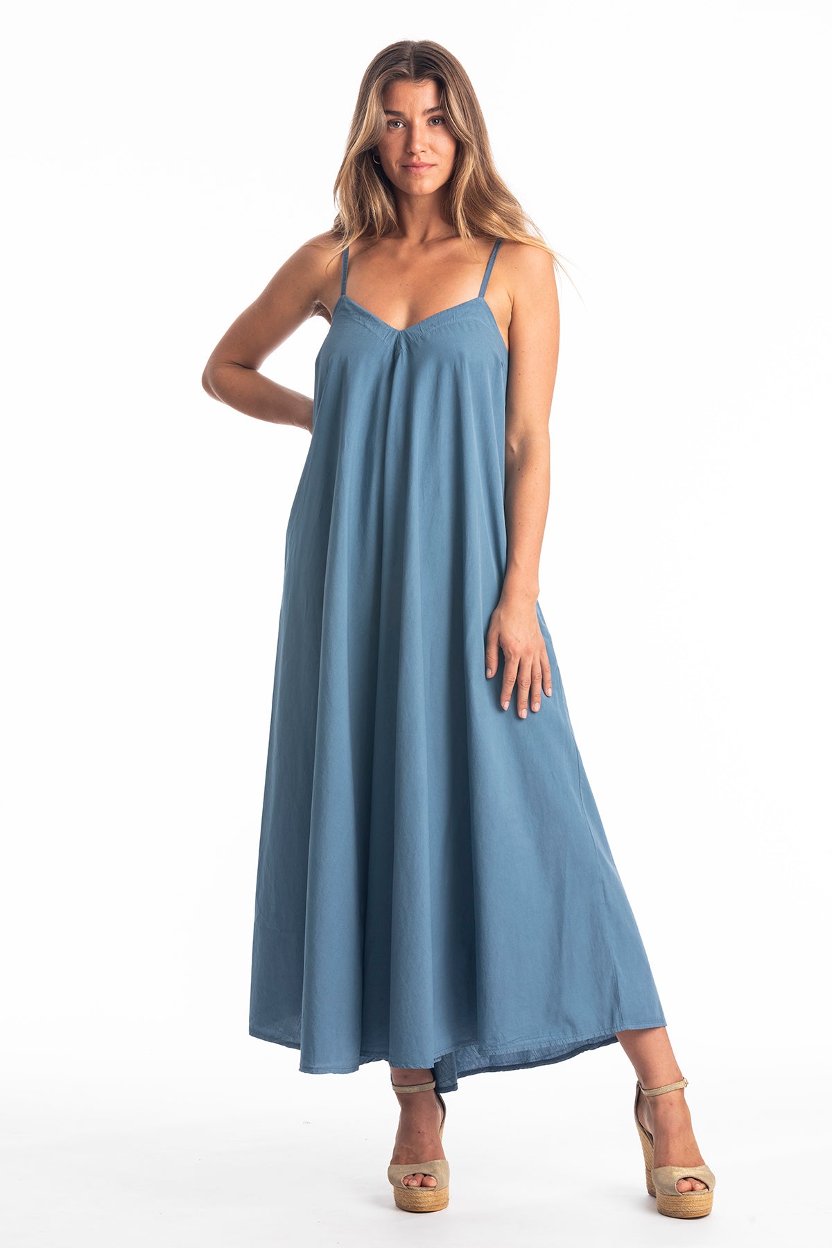 RAVENS VIEW IBIZA Damen vegan Kleid Leia Jeans Blau