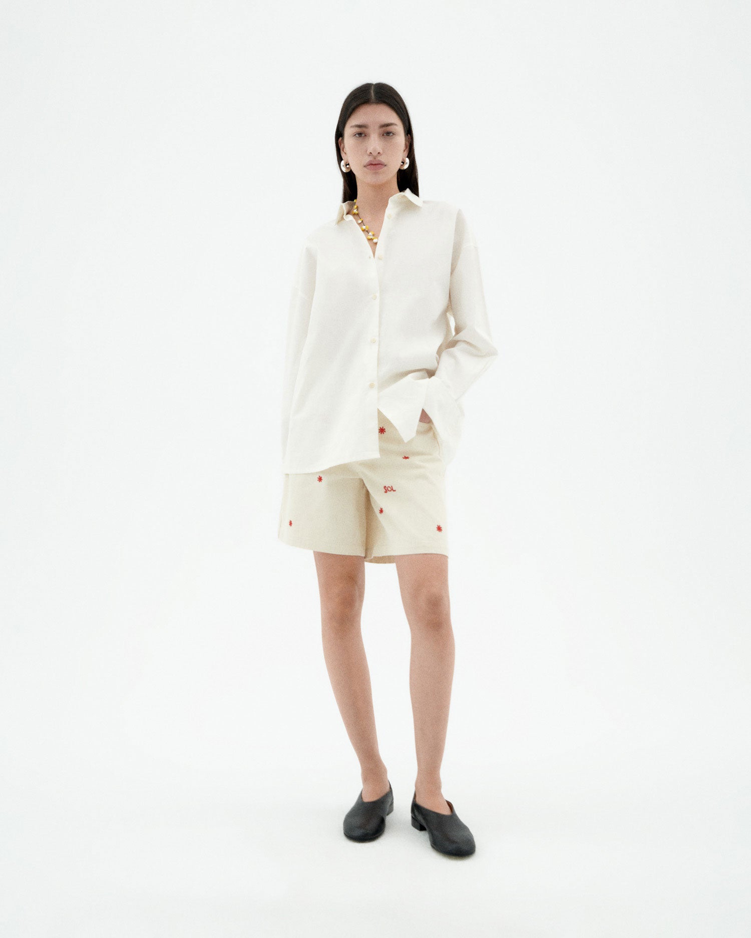 Thinking MU womens vegan Shorts Hand Embroidered Luisa