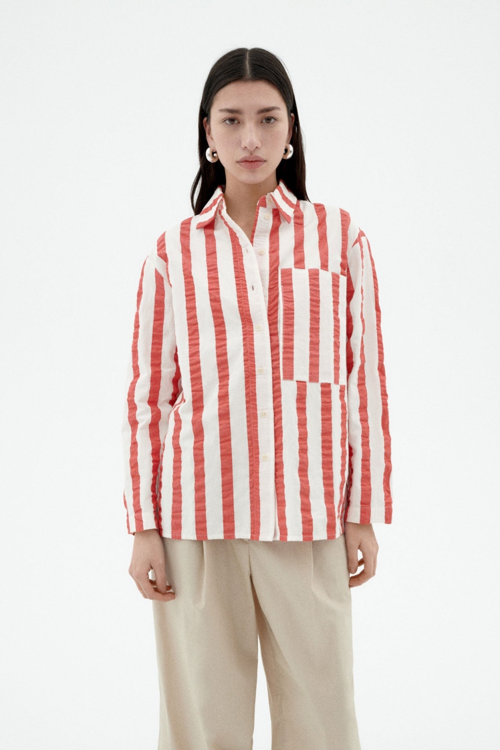 Image of Thinking MU dames vegan Blouse Seersucker Marcelle Gestreept