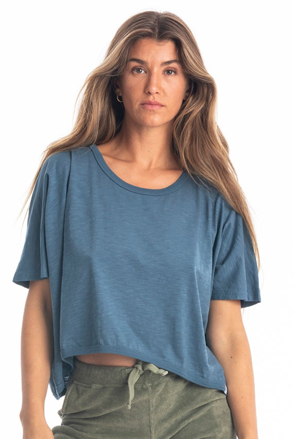 RAVENS VIEW IBIZA Damen vegan Top Square Jeans Blau
