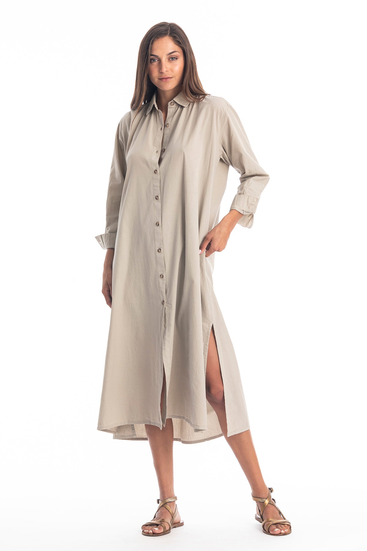 RAVENS VIEW IBIZA Damen vegan Hemdkleid Safari Stone Beige