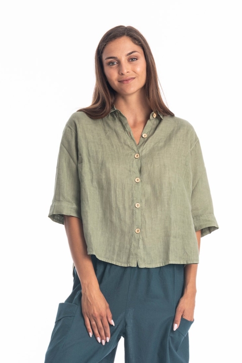 Image of RAVENS VIEW IBIZA dames vegan Blouse Zomer Kaki