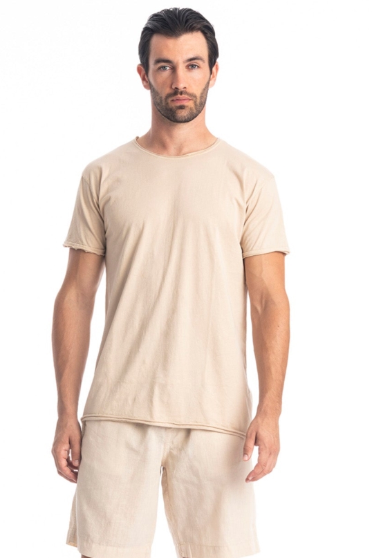 RAVENS VIEW IBIZA Herren vegan T-Shirt Round Wild Neck Sandbraun