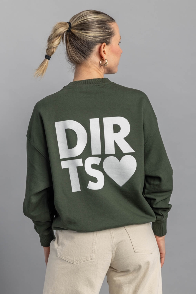 DIRTS Damen vegan Sweatshirt Oversized Rundhalsausschnitt Herz MoosgrÃ¼n