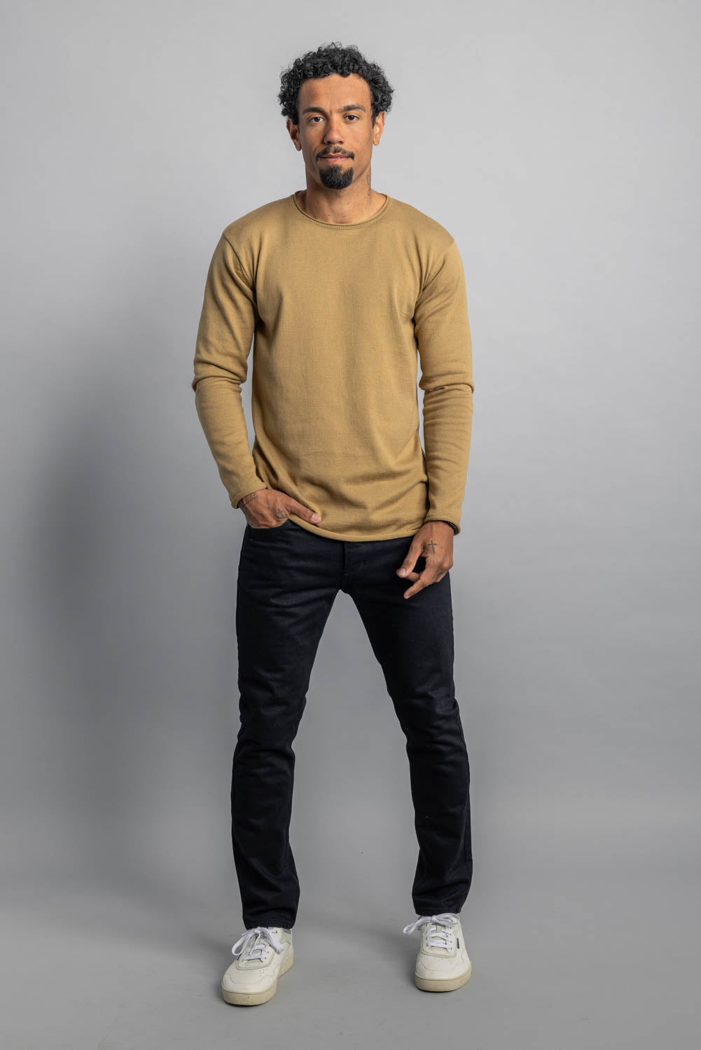 100939 - Herren vegan Gestricktes Longsleeve Sepia