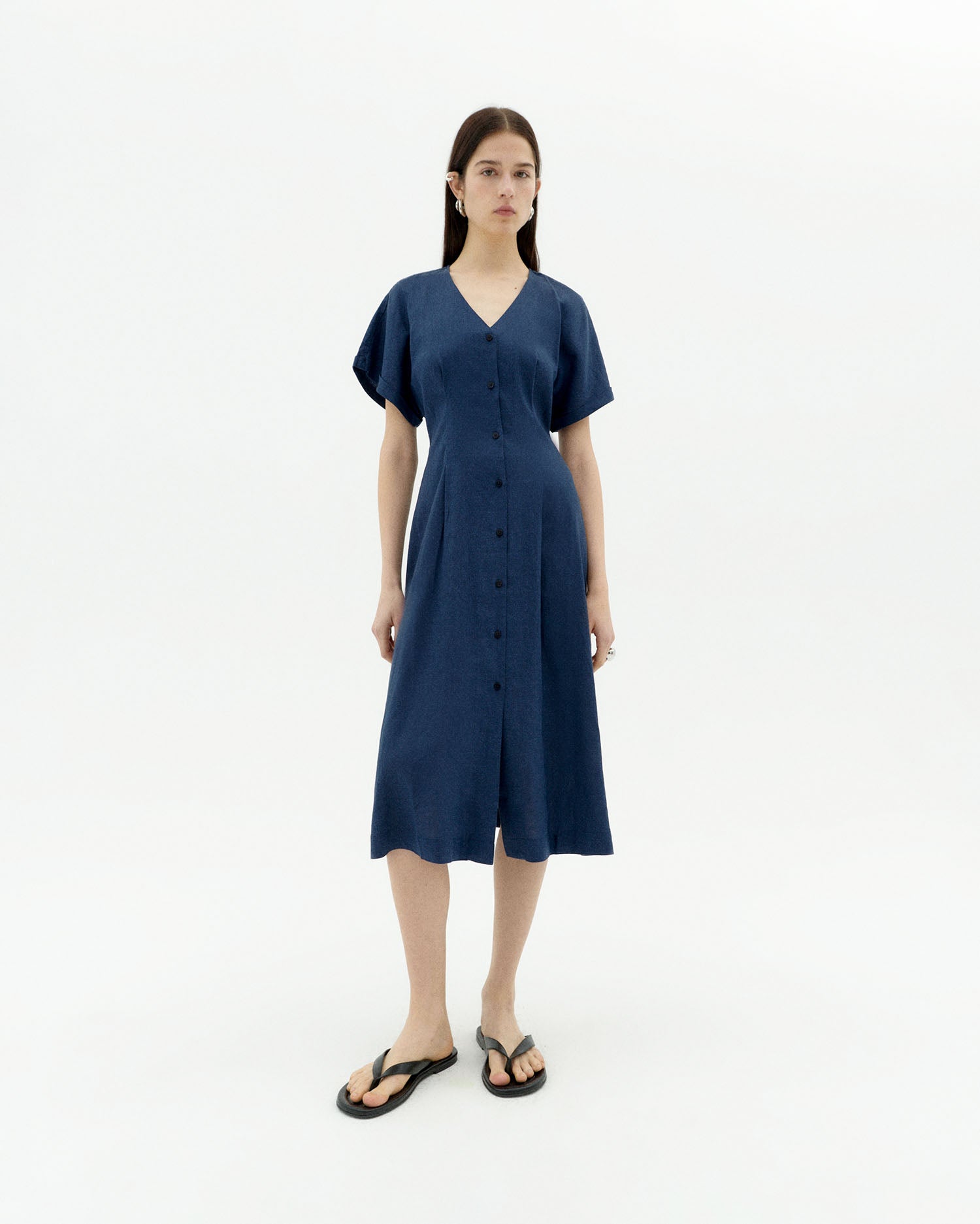 Thinking MU Jurk Met Getailleerde Taille Laura Marineblauw