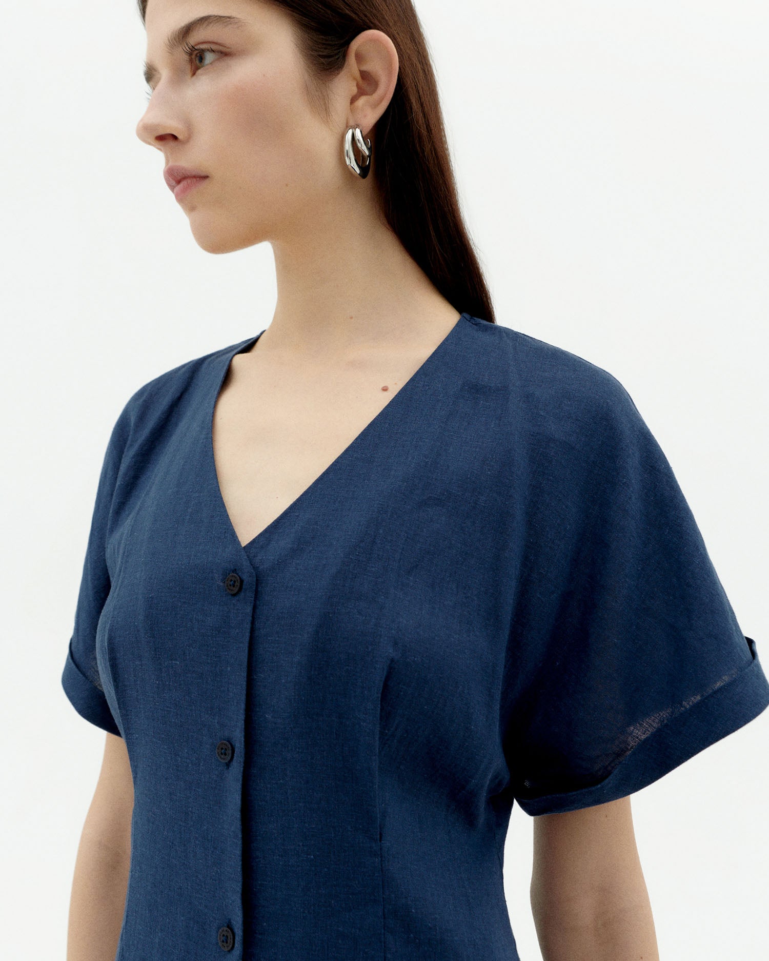 Thinking MU Jurk Met Getailleerde Taille Laura Marineblauw