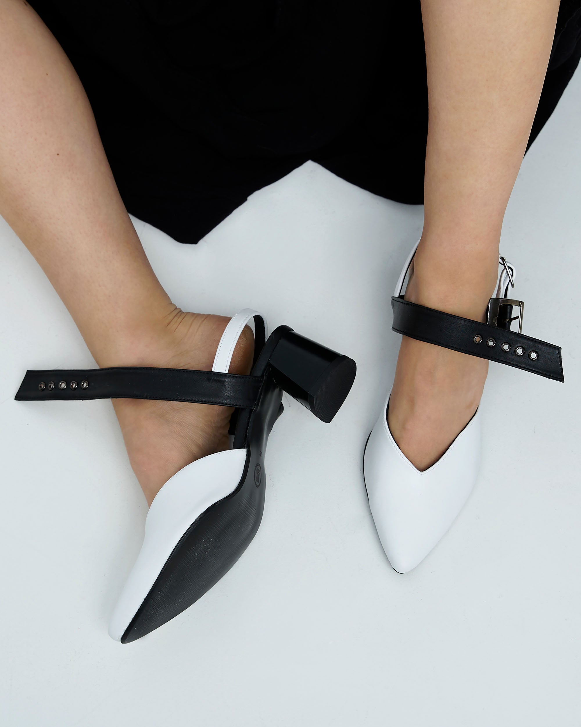 BOHEMA womens vegan Pumps Marilyn Open Heel Stilettos B&W