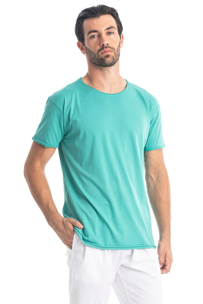 RAVENS VIEW IBIZA Herren vegan T-Shirt Runder Wilder Ausschnitt TÃ¼rkis