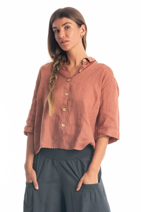Image of RAVENS VIEW IBIZA dames vegan Blouse Zomer Brons