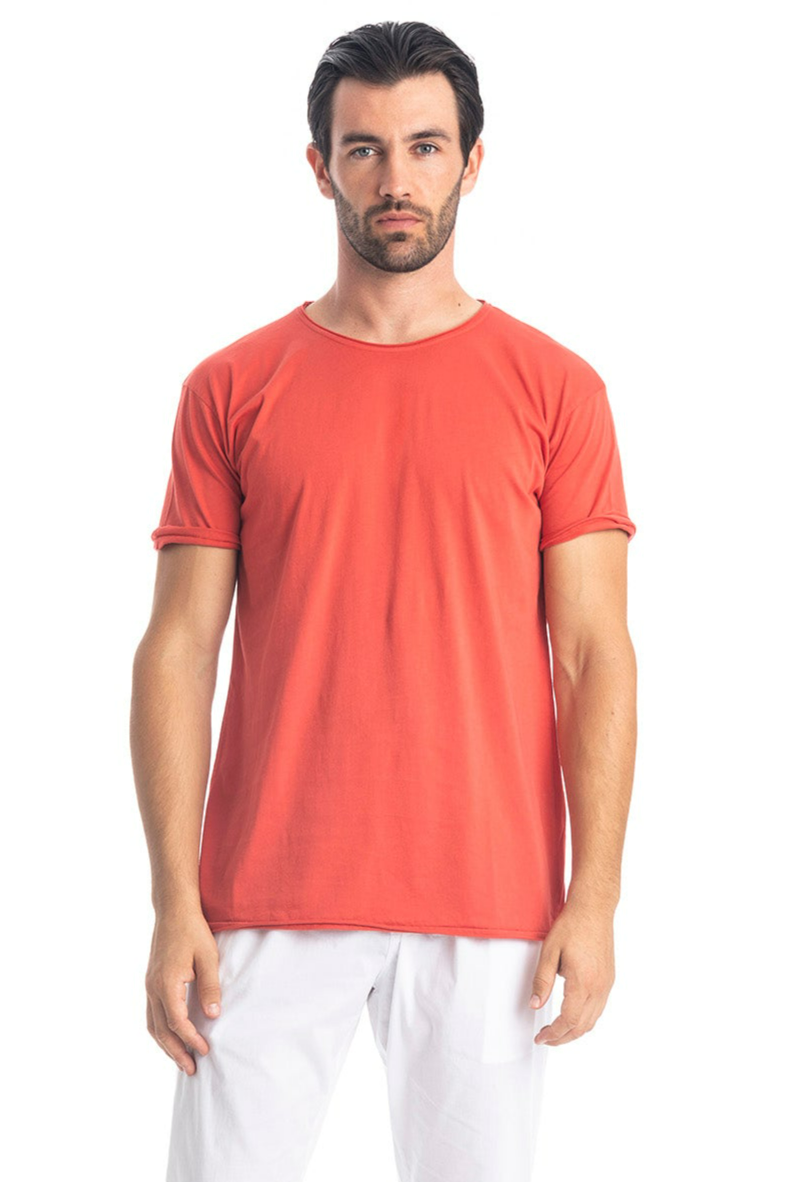 RAVENS VIEW IBIZA Herren vegan T-Shirt Runder Wilder Ausschnitt Rot