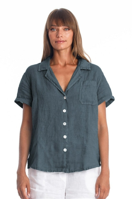 Image of RAVENS VIEW IBIZA dames vegan Shirt Elly Oceaanblauw