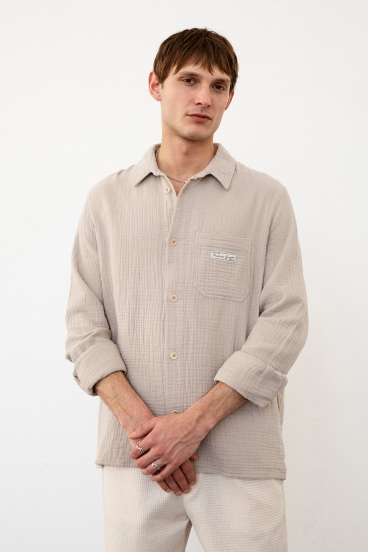 Image of Rotholz mannen vegan Shirt Mousseline Zand