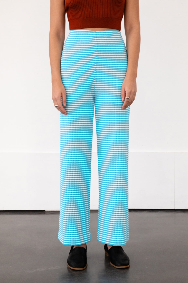 Image of Rotholz dames vegan Broek Lichtgewicht Geribbeld Blauw Gestreept