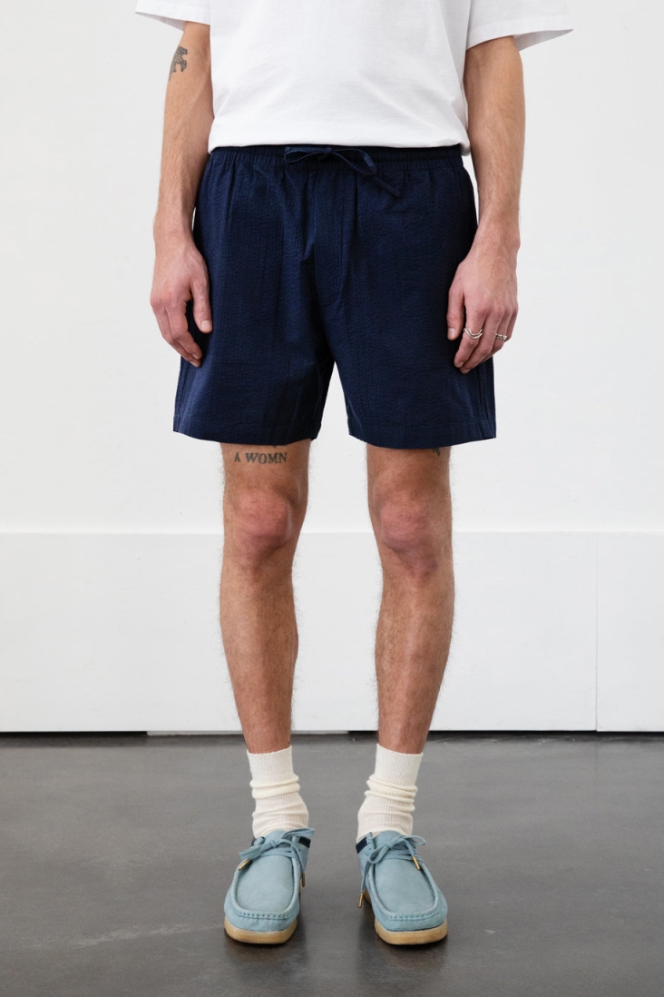 Rotholz Herren vegan Shorts Seersucker Navy