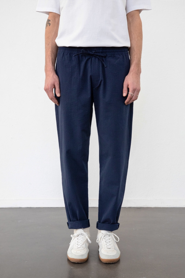 Image of Rotholz mannen vegan Broek Seersucker Marineblauw