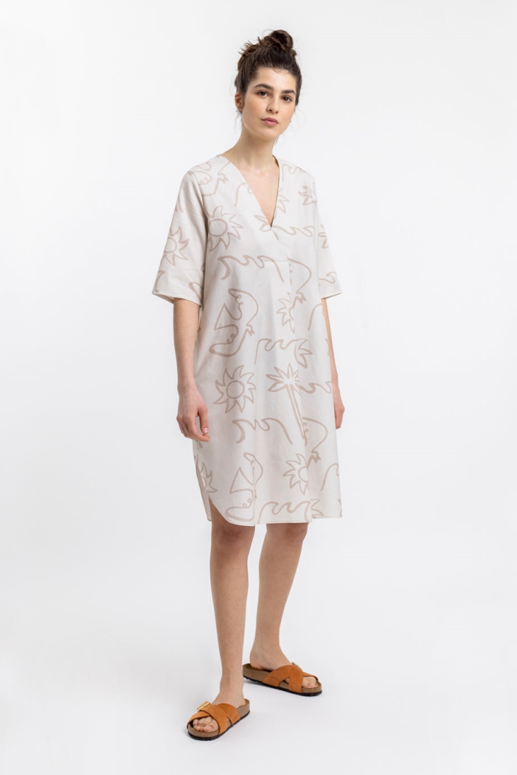 Rotholz Damen vegan Kleid Kaftan Beachside Cremefarben