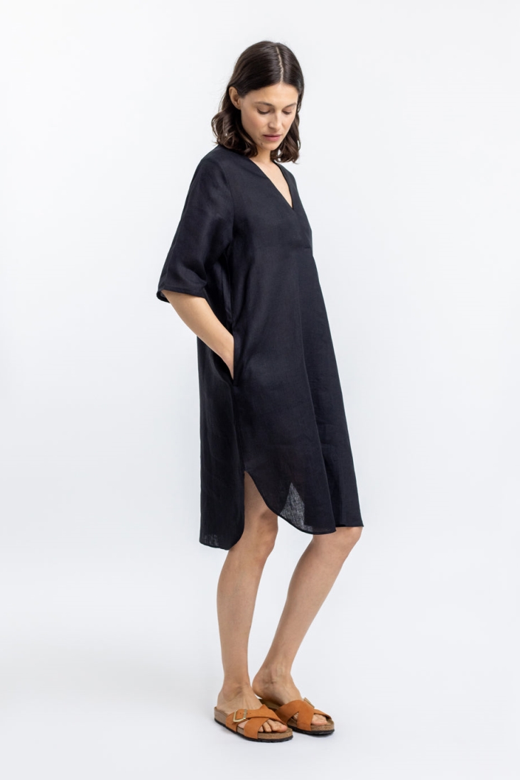 Rotholz Damen vegan Kleid Kaftan Schwarz