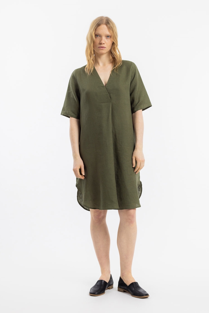Rotholz Damen vegan Kleid Kaftan Olive