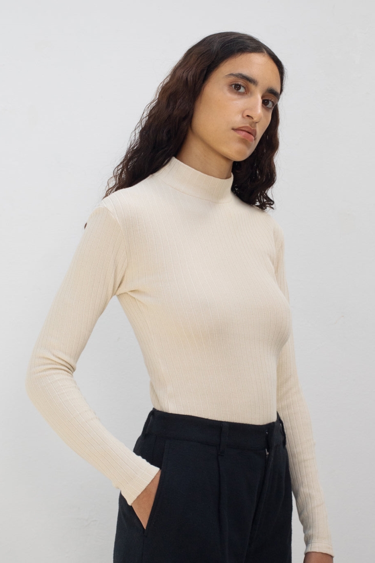 Rotholz Damen vegan Longsleeve Mockneck Sand