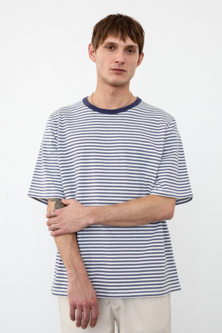 Rotholz Herren vegan T-Shirt Gestreift Blau
