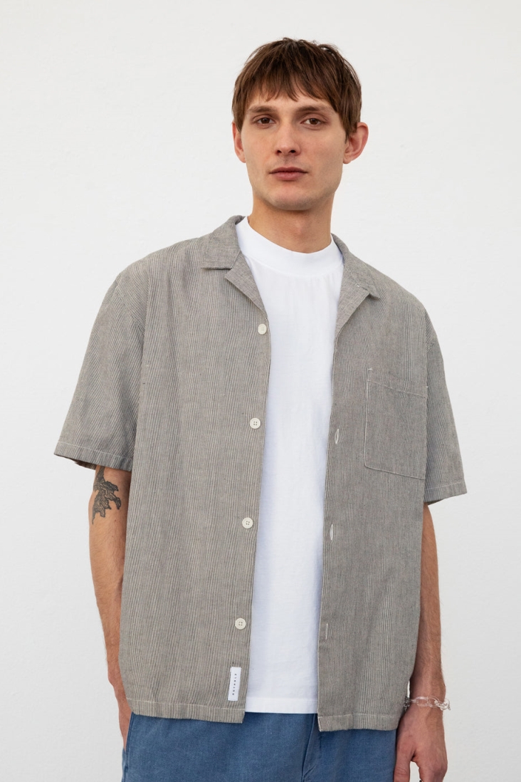 Image of Rotholz mannen vegan Shirt Bowling Grijs Gestreept