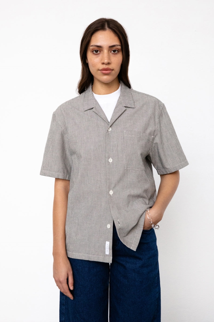 Image of Rotholz dames vegan Shirt Bowling Grijs Gestreept