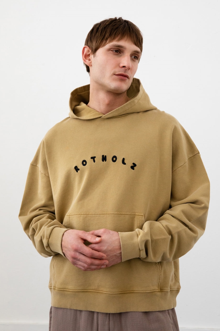 Rotholz Herren vegan Kapuzenpulli Logo Senfgelb