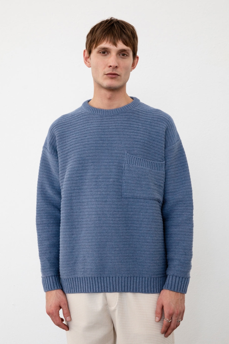 Image of Rotholz mannen vegan Trui Gebreid Geribbeld Blauw