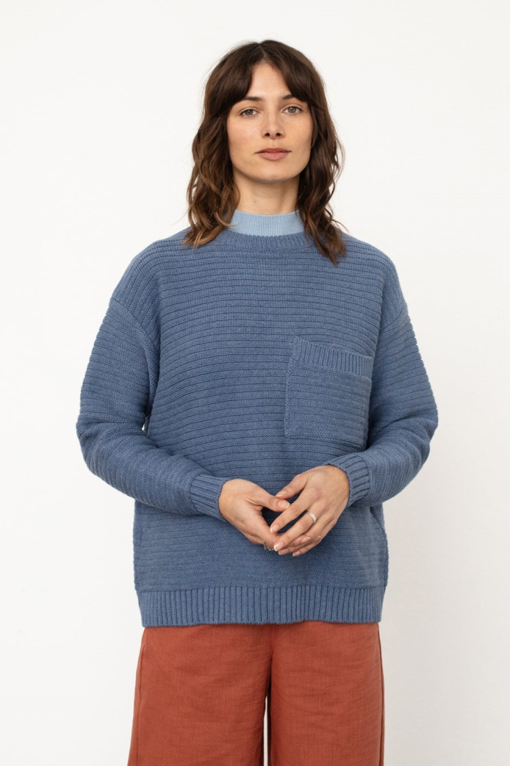 101486 - Damen vegan Pullover Gestrickt Gerippt Blau