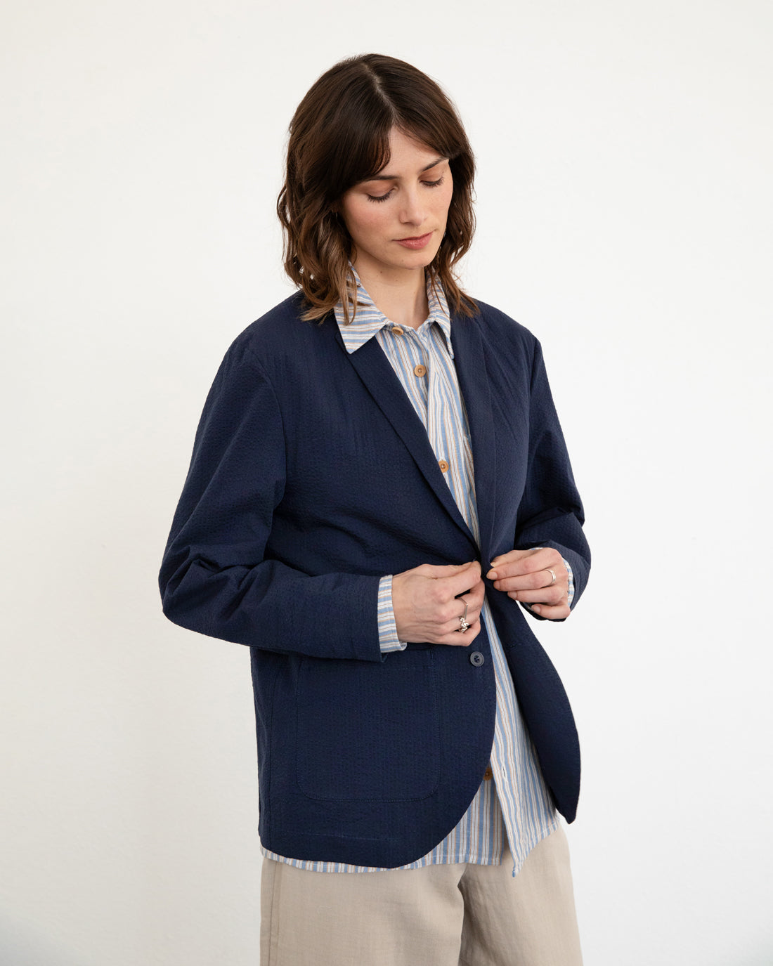 Rotholz womens vegan Blazer Casual Navy Blue
