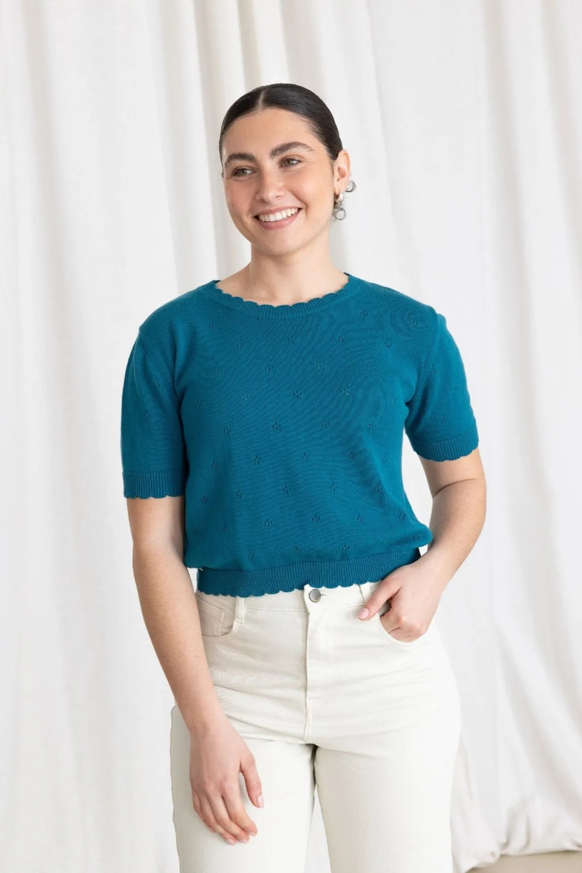 Image of Clotsy dames vegan Top Korte Mouw Oceaanblauw