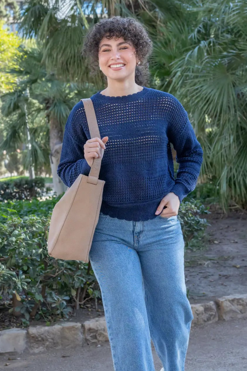 Clotsy Damen vegan Pullover Openwork Blau