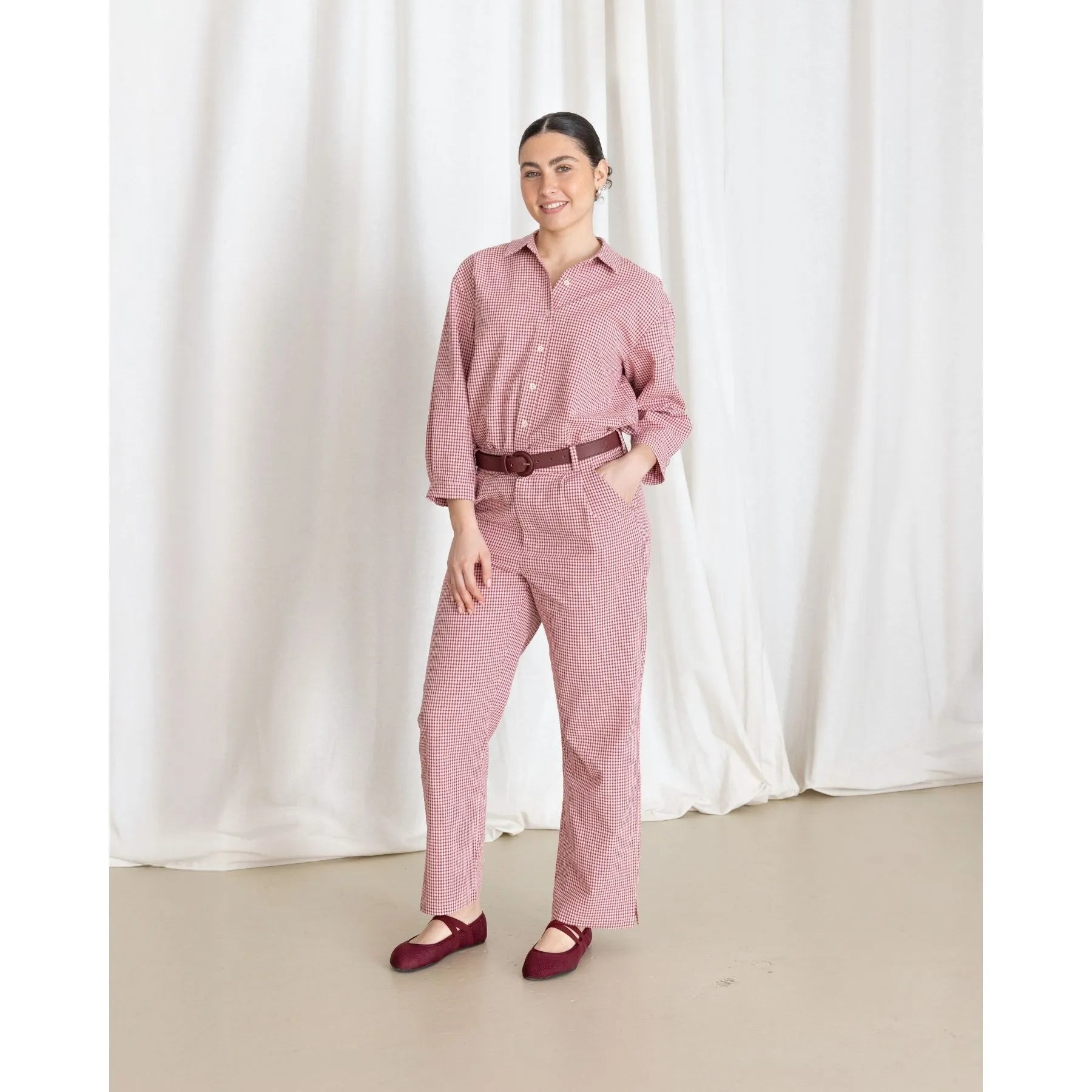 Clotsy womens vegan Pants Vichy Burgundy