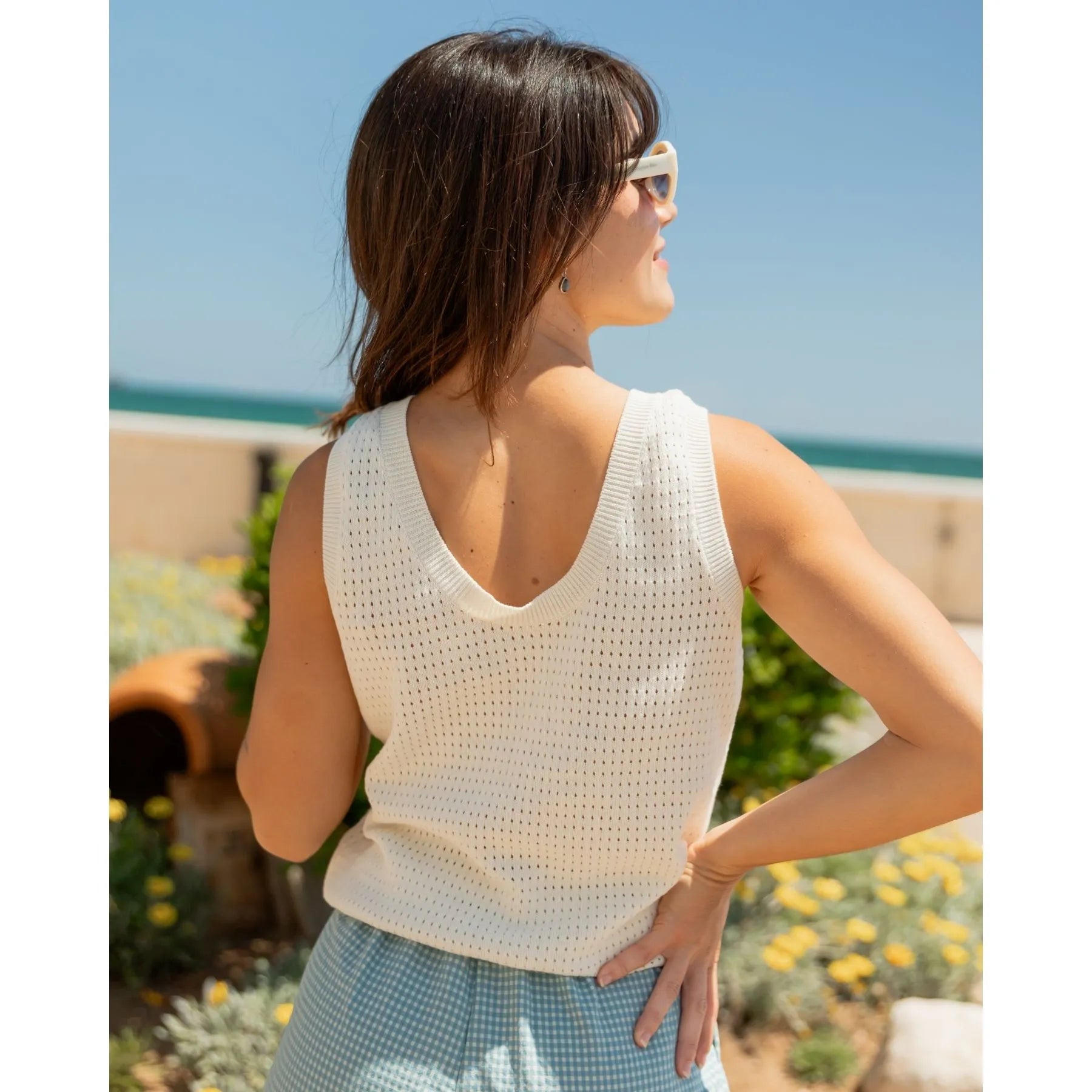 101615 - Damen vegan Tank Top Openwork WeiÃŸ