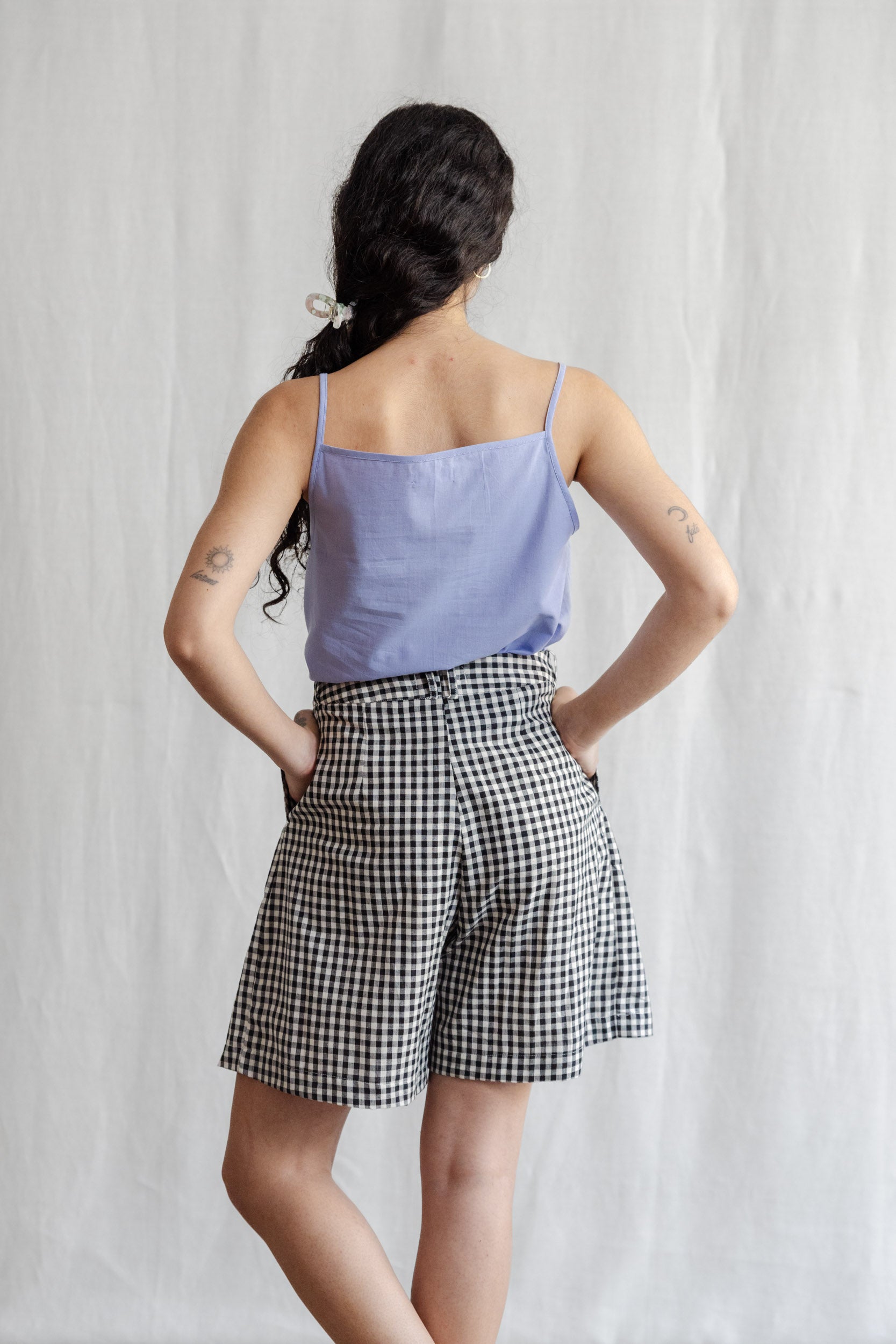 Jyoti Fair Works womens vegan Shorts Kamala Checkered Black & White