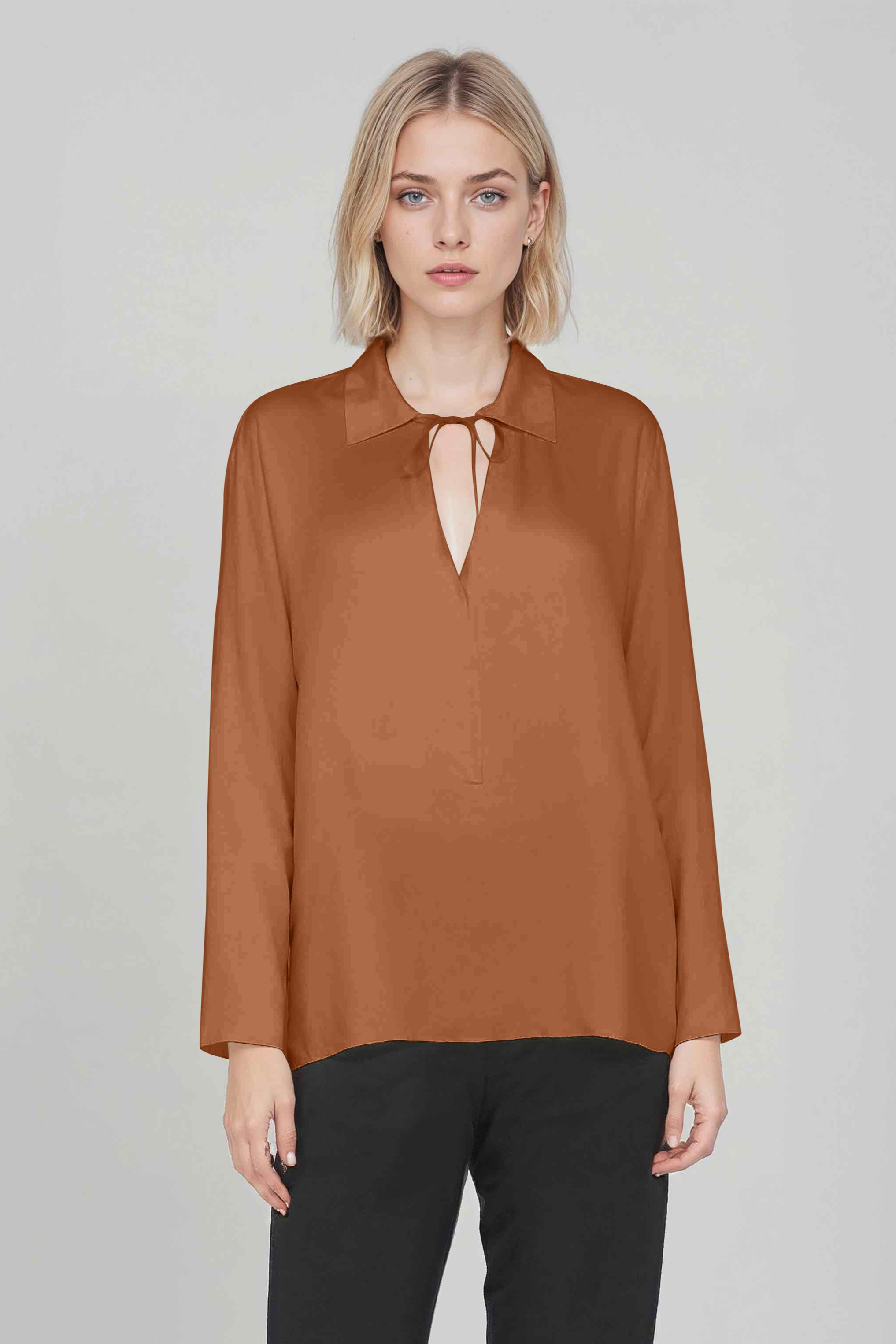Neu Nomads Damen vegan Bluse Bettina Tunika Cognac