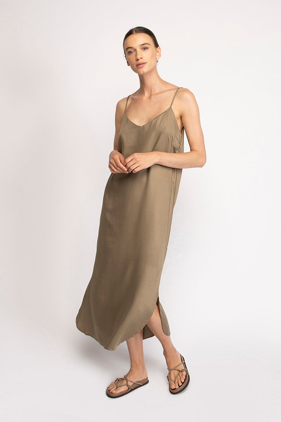 Neu Nomads Damen vegan Slip Dress Easy Khaki