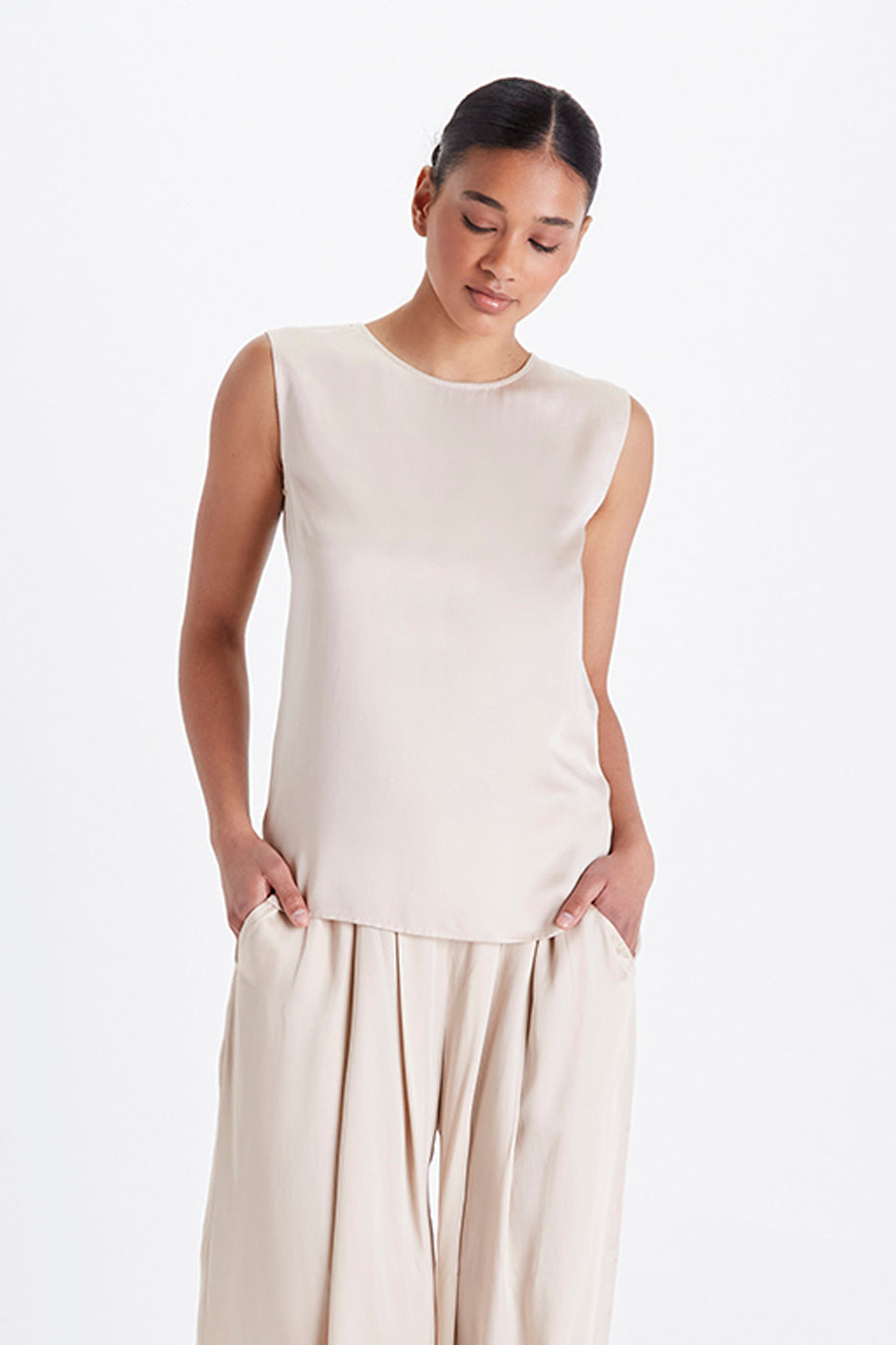 Image of Neu Nomads dames vegan Blouse Mouwloos Bardot Champagne