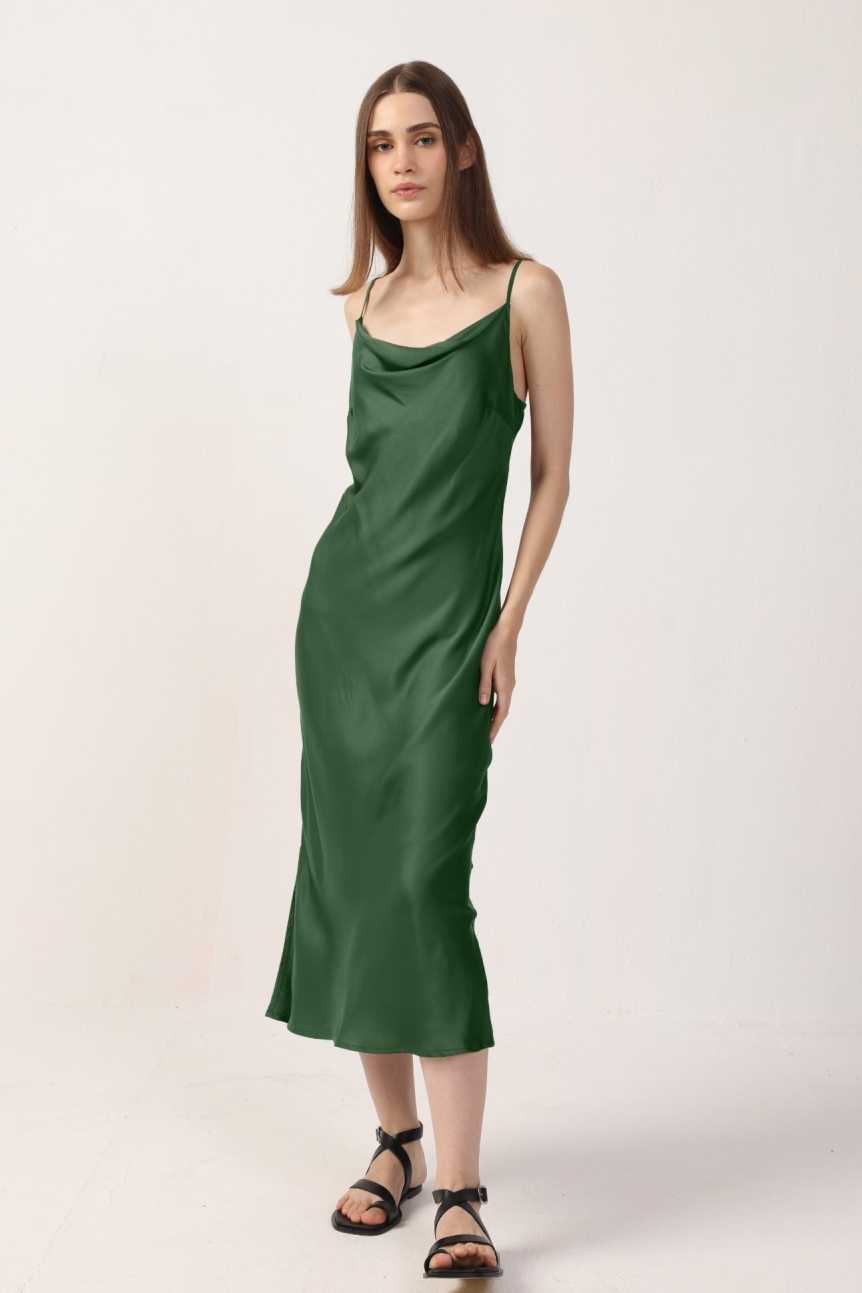 Neu Nomads Damen vegan Midikleid Cowl Neck Moss