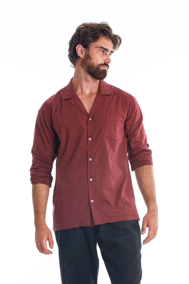 Image of RAVENS VIEW IBIZA mannen vegan Shirt Daniele Donker Granaat