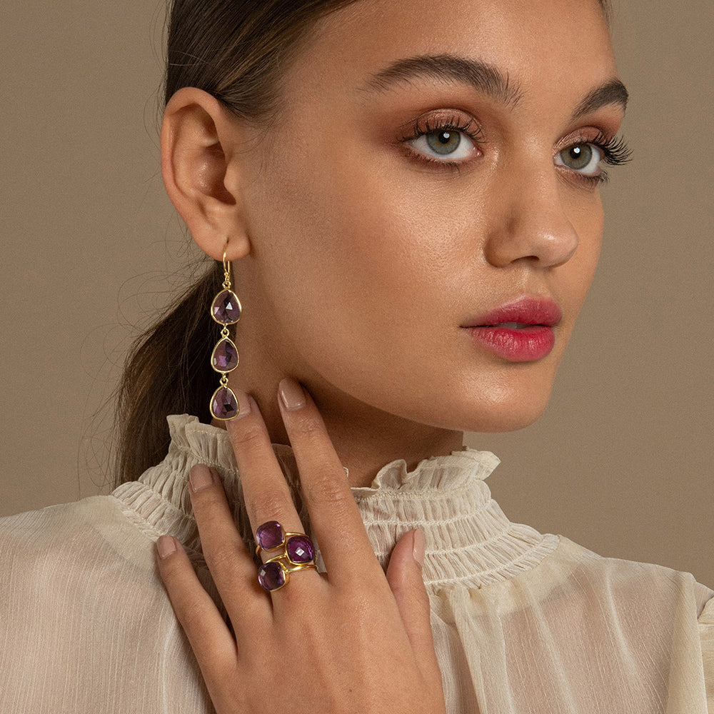 Amadeus womens vegan Ring Sophia Amethyst Gold