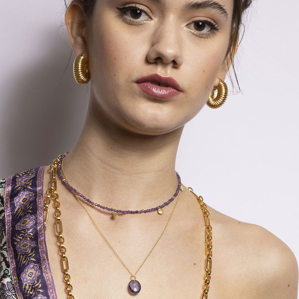 Amadeus womens vegan Necklace Eden Gold Chain With Amethyst Pendant