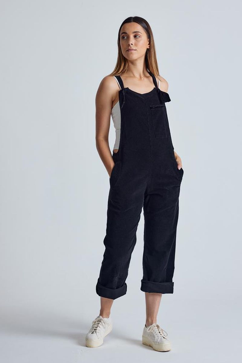 Flax and Loom womens vegan Dungarees Linen Mary Lou Black